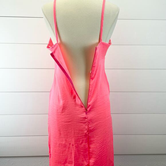Livi by Olivia Rae Womens L Satin Slip Dress‎ Slit Neon Pink Strappy Barbiecore - Picture 7 of 12